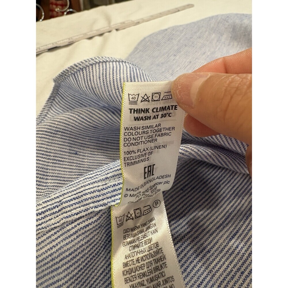 M&S Collection Men’s Linen Striped Chambray Mock Collar Shirt Size S - Picture 6 of 6